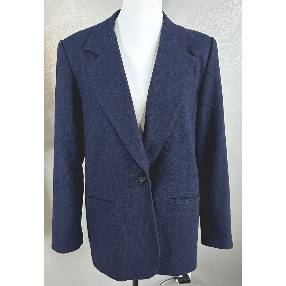 Vintage 90s Cathy Daniels Navy Wool Blend Oversized Blazer Lined Coat Sz 10